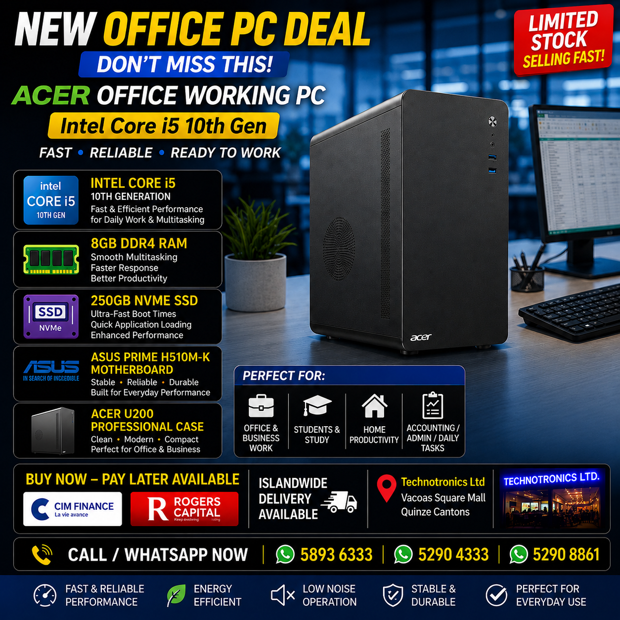 ACER OFFICE WORKING PC TOWER – INTEL CORE i5 10TH GEN!