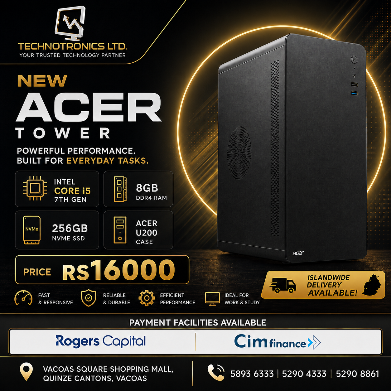 Acer U200 Tower PC | INTEL i5 7th Gen | 8GB DDR4 RAM | 256GB NVMe SSD