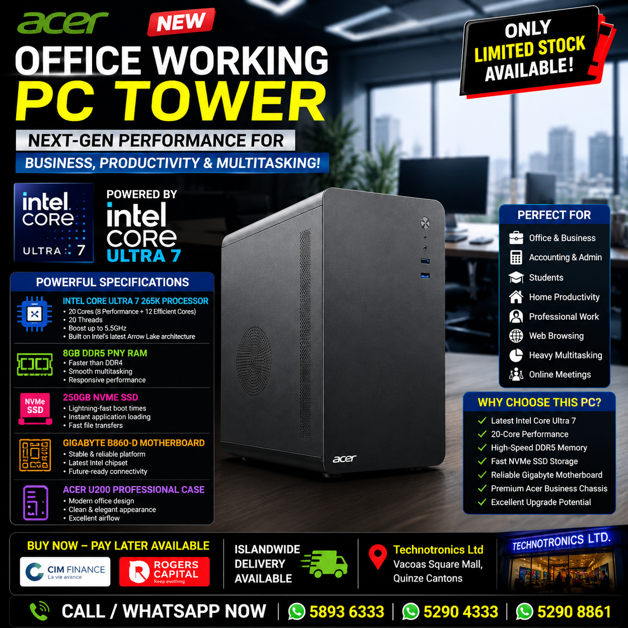 BRAND NEW ACER OFFICE WORKING PC – INTEL CORE ULTRA 7!