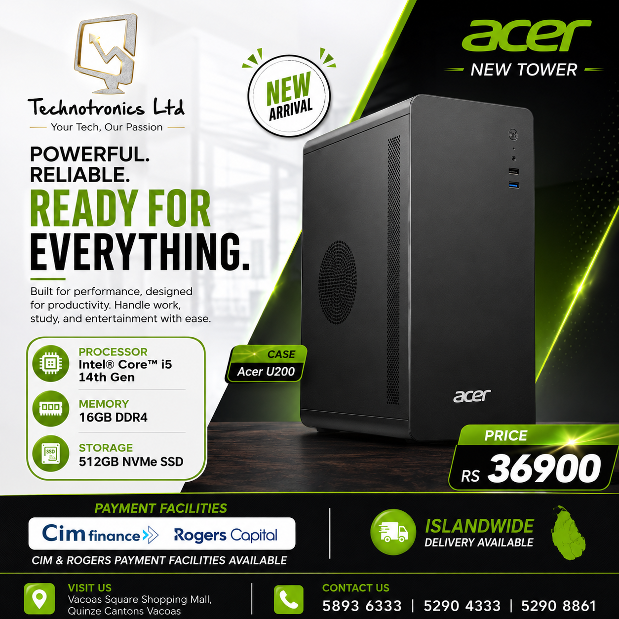 Acer U200 Tower PC | INTEL i5 14th Gen | 16GB DDR4 RAM | 512GB NVMe SSD