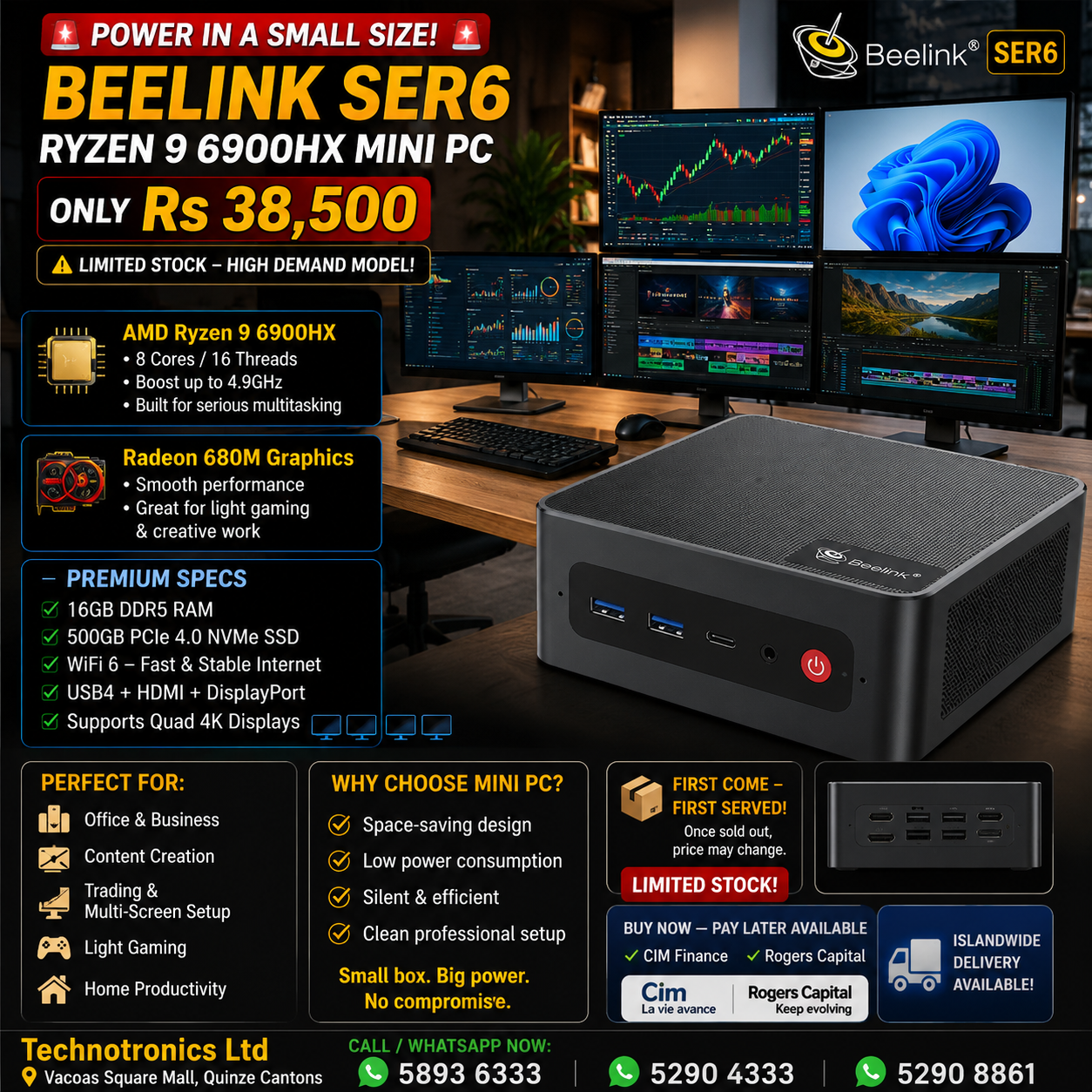 BEELINK SER6 – RYZEN 9 6900HX MINI PC,16 GB RAM DDR5, 500GB NVME GEN 4