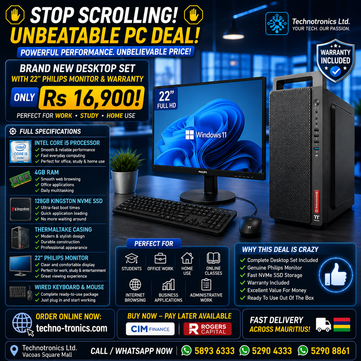 BRAND NEW CORE i5 DESKTOP SET WITH 22" PHILIPS MONITOR