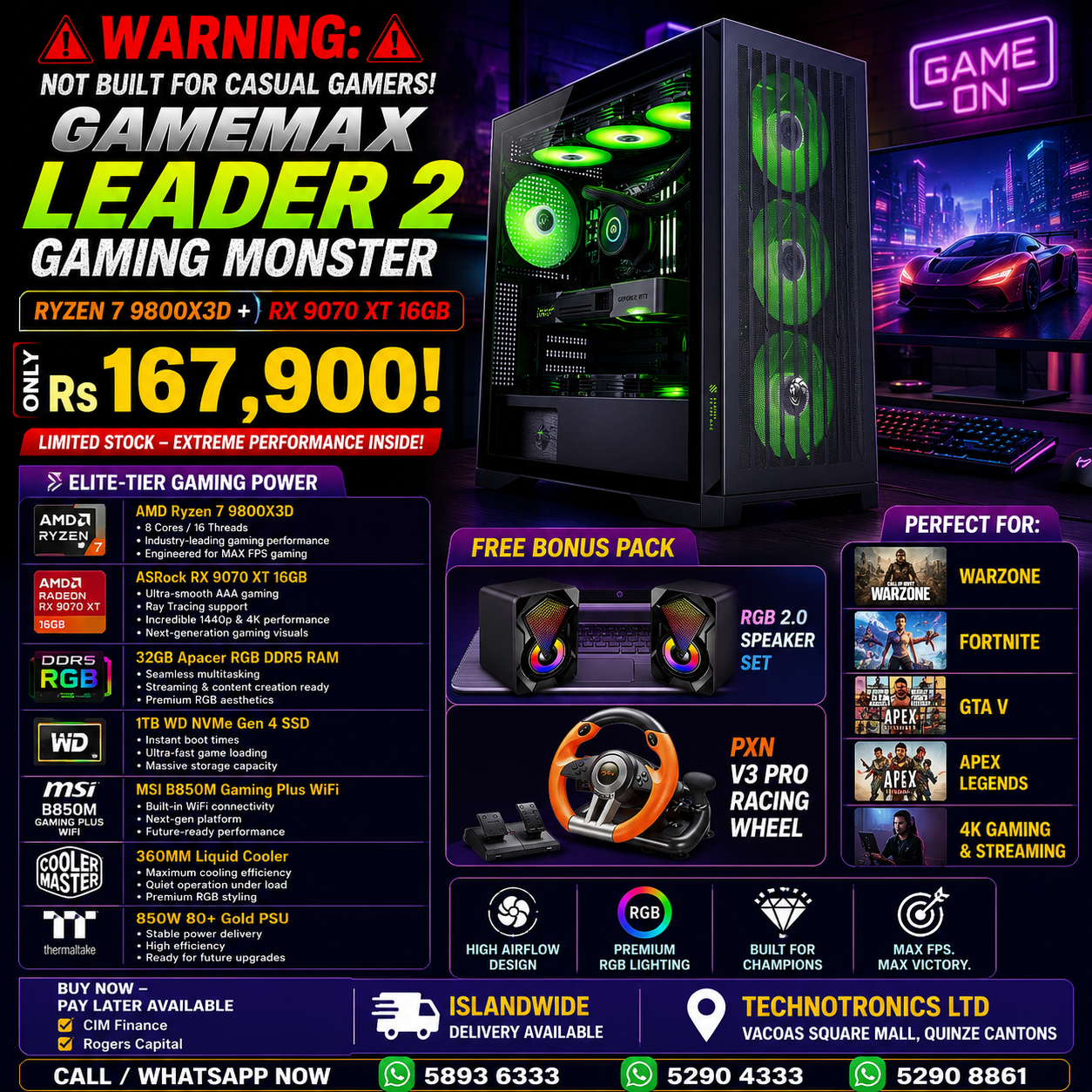 GAMEMAX LEADER 2 GAMING MONSTER - RYZEN 7 9800X3D + RX 9070 XT 16GB