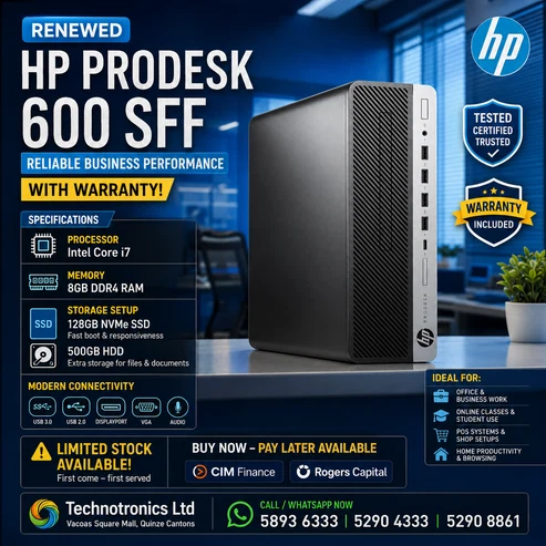 RENEWED HP PRODESK 600 SFF | Core i7 | 8GB DDR4 RAM | 128GB NVMe SSD + 500GB HDD