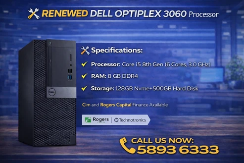 Dell Optiplex 3060 | Processor: Core i5 8th Gen | RAM: 8 GB | Storage: 128 gb Nvme+500GB Hard Disk
