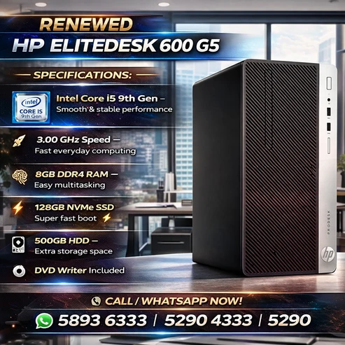 HP ELITEDESK 600 G5 | Core i5 9th gen | 8 GB Ram | 128GB NVME+ 500 GB Hard Disk