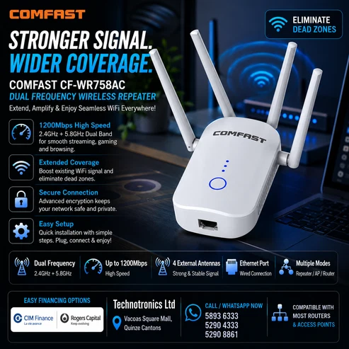 COMFAST CF-WR758AC Dual Frequency 1200Mbps Wireless Repeater 5.8G WIFI Signal Amplifier