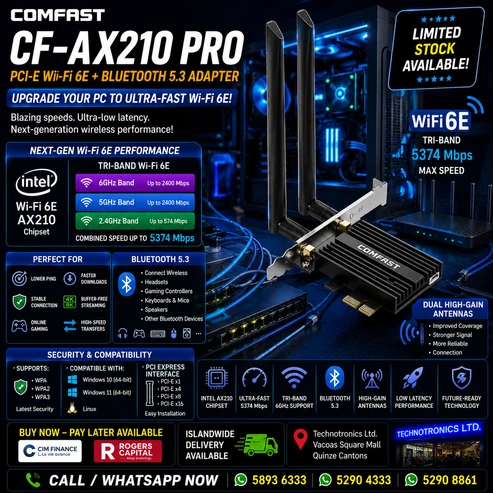 COMFAST CF-AX210 PRO PCI-E Wi-Fi 6E + BLUETOOTH 5.3 ADAPTER