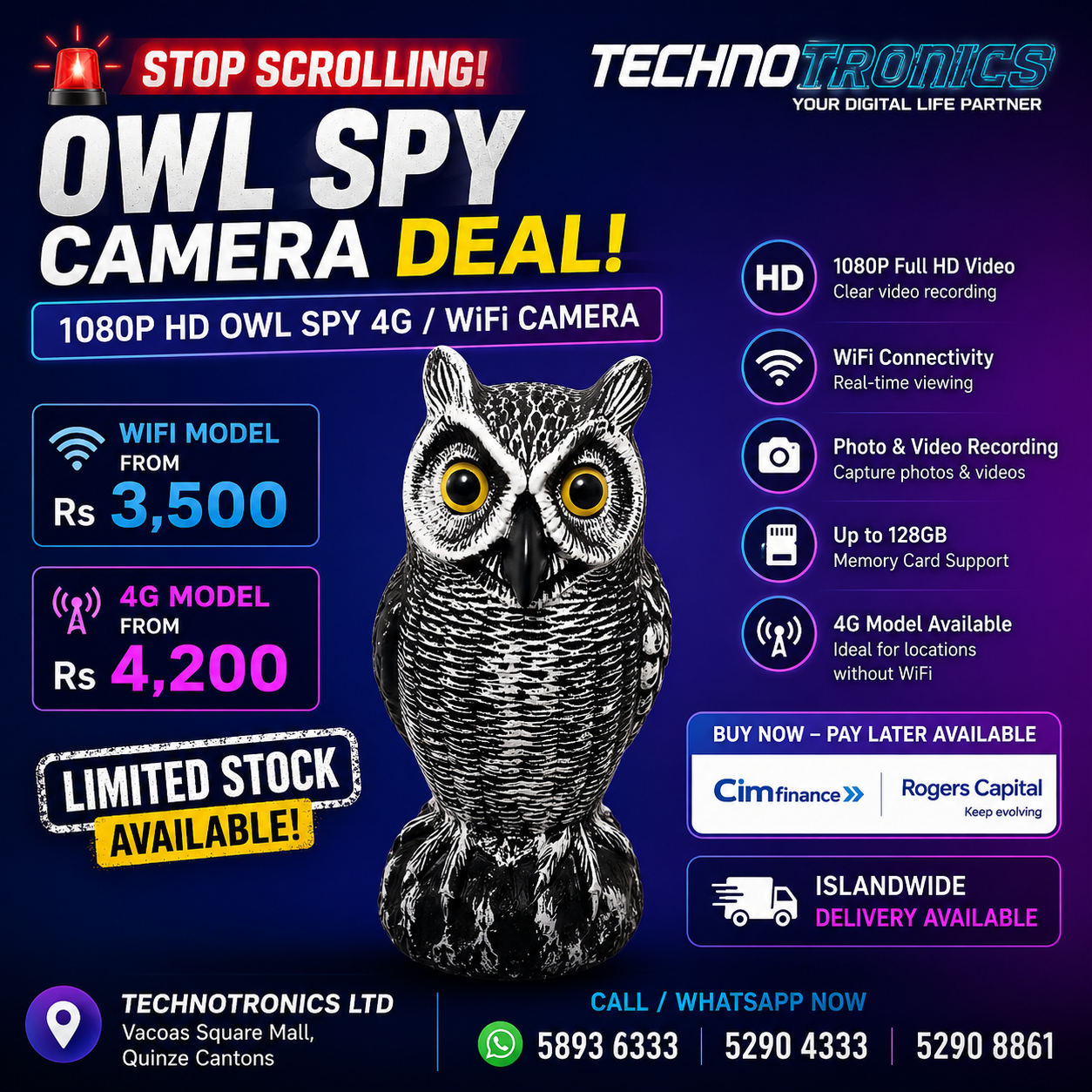 1080P FHD OWL SPY 4G / WiFi CAMERA