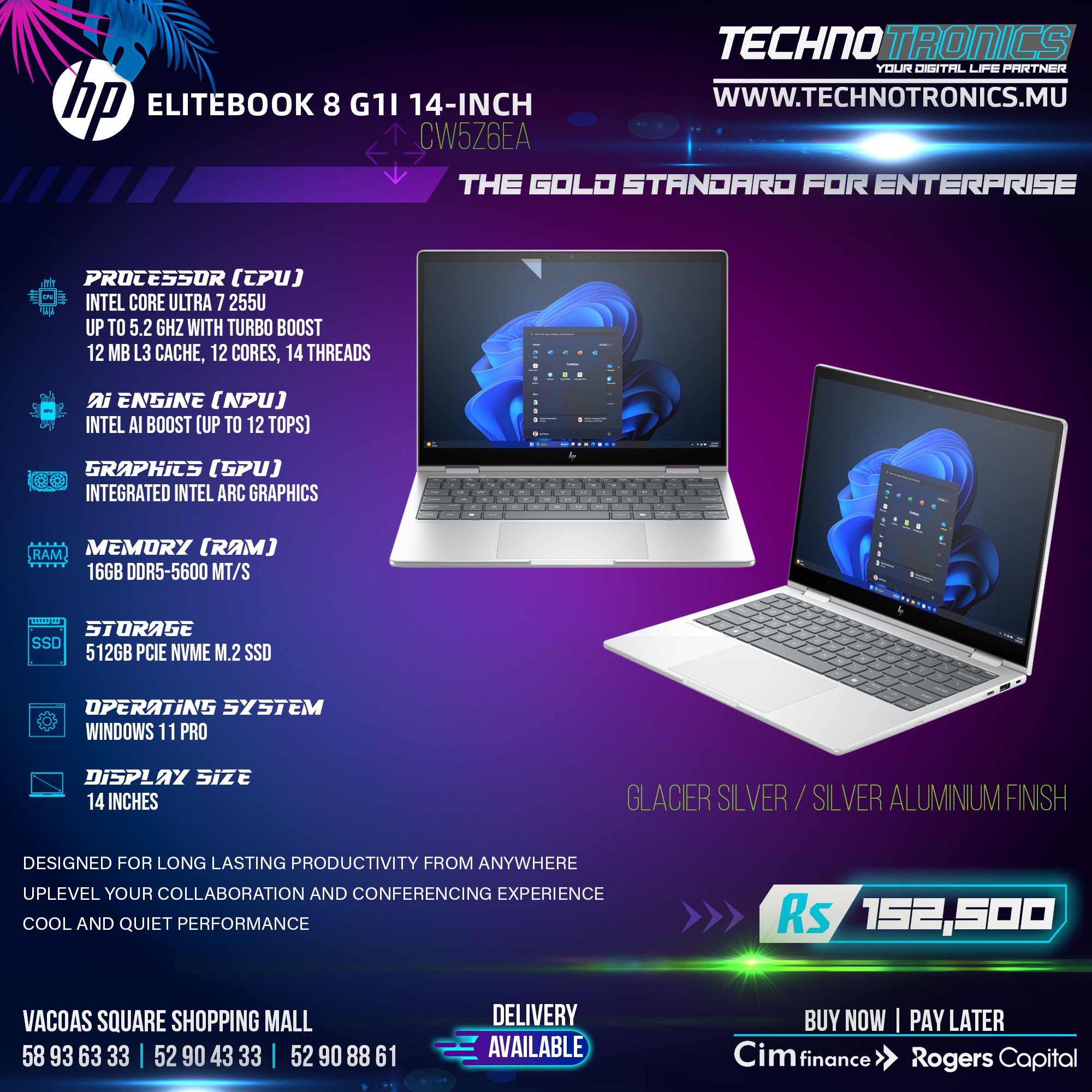 HP ELITEBOOK 8 G1i 14" CORE ULTRA 7 255U 16GB DDR5 512GB PCLe NVMe SSD WIN PRO