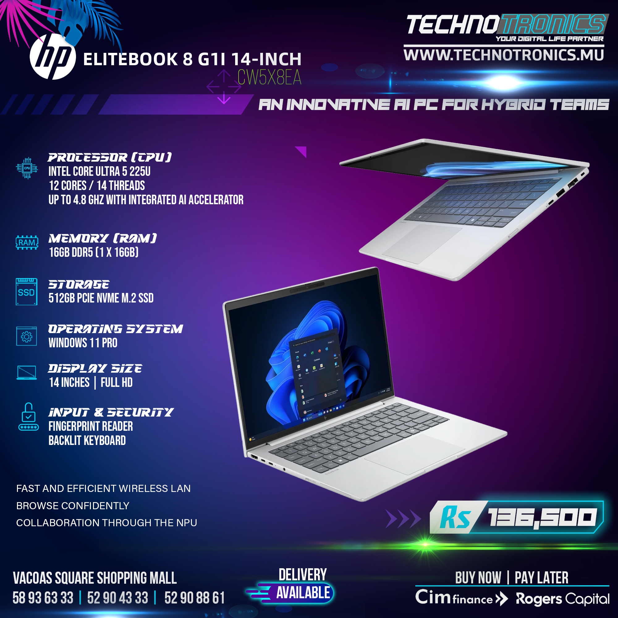 HP ELITEBOOK 8 G1i 14" CORE ULTRA 5 225U 16GB DDR5 512GB PCLe NVMe SSD WIN PRO