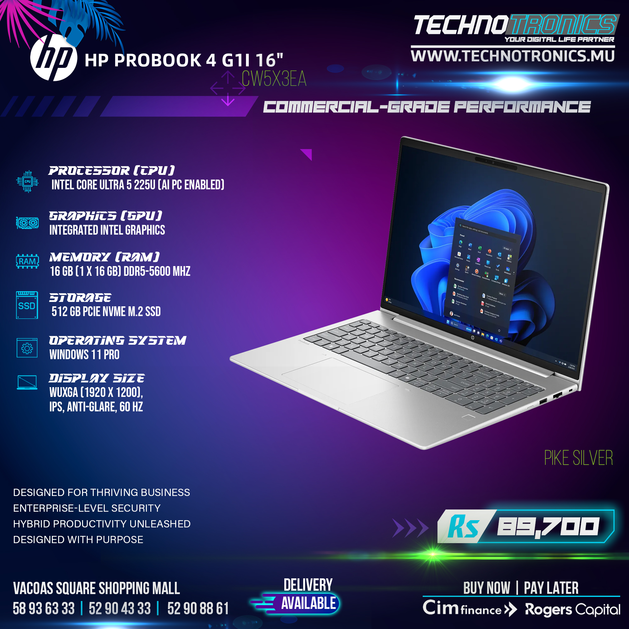 HP PROBOOK 4 G1i 16" CORE ULTRA 5 225U 16GB DDR5 512GB PCLe NVMe SSD WIN PRO