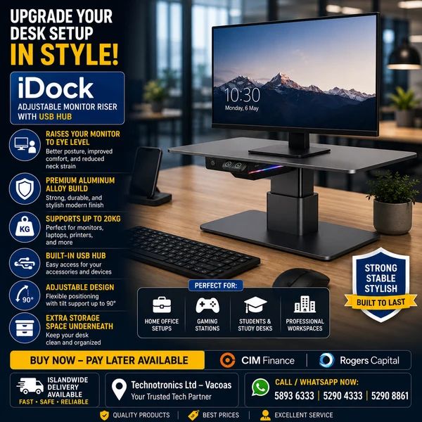 iDock Adjustable Monitor Riser with USB HUB(MA) - Buy at TECHNOTRONICS Mauritius