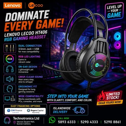 Lenovo Lecoo HT406 RGB Gaming Headset - Buy at TECHNOTRONICS Mauritius