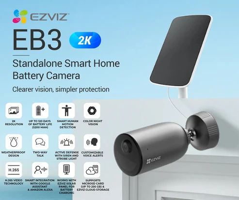 Ezviz Camera EB3 3MP + Solar Panel 5W Standalone Smart Home Battery Camera - Buy at TECHNOTRONICS Mauritius