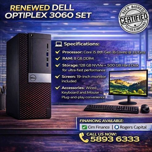 Dell Optiplex 3060 Set | Processor: Core i5 8th Gen | RAM: 8 GB | Storage: 128 GB Nvme+ 500 GB Hard Disk - Buy at TECHNOTRONICS Mauritius