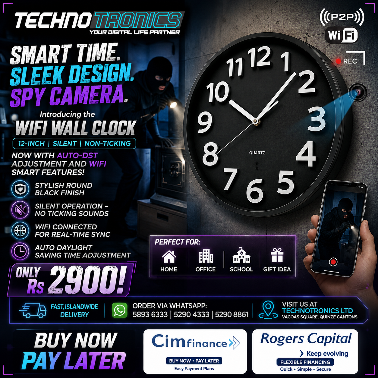 Spy WiFi Wall Clock Camera - Buy at TECHNOTRONICS Mauritius
