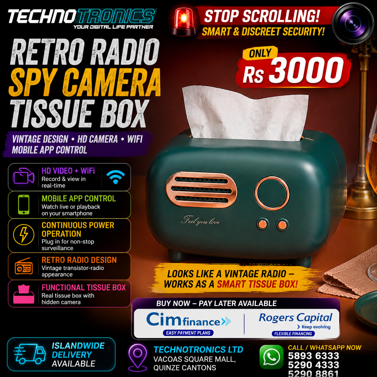 RETRO RADIO SPY CAMERA TISSUE BOX – SMART & DISCREET! - Buy at TECHNOTRONICS Mauritius