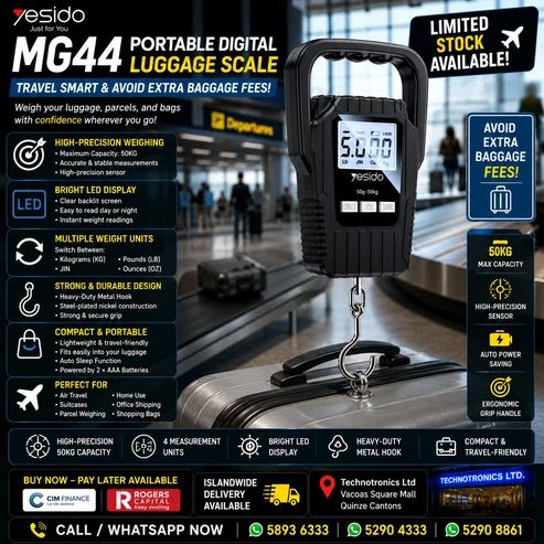 YESIDO MG44 PORTABLE DIGITAL LUGGAGE SCALE (50KG) - Buy at TECHNOTRONICS Mauritius