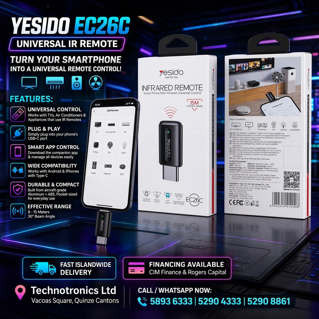 Yesido EC26C Universal IR Remote - Buy at TECHNOTRONICS Mauritius