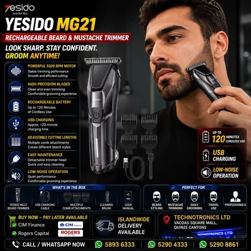 YESIDO MG21 Rechargeable Beard & Mustache Trimmer - Buy at TECHNOTRONICS Mauritius