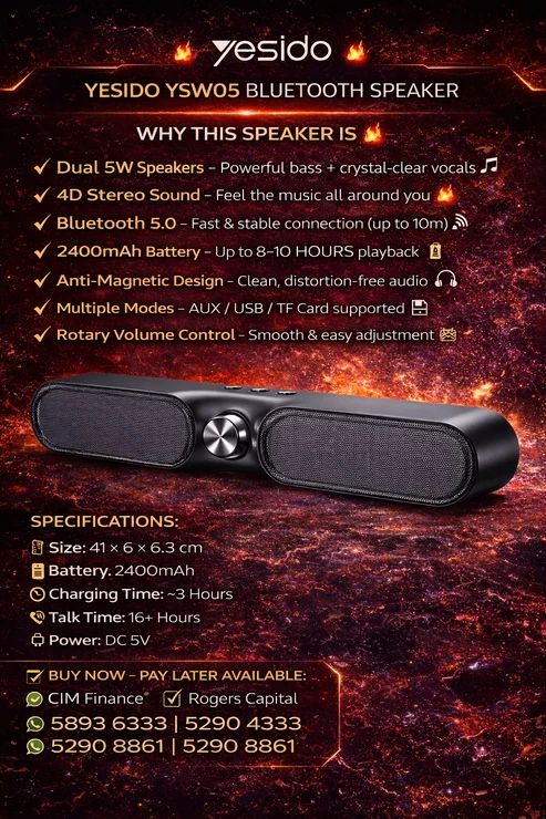 Sound bar YSW05 Rechargeable Stereo Bass Bluetooth 5.0 Speaker Music Player Sub Support TF U-Disk - Buy at TECHNOTRONICS Mauritius
