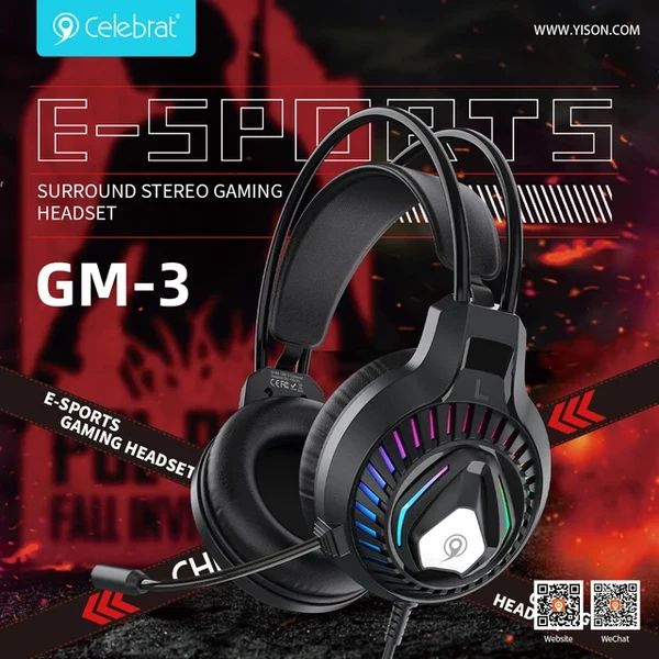 Celebrat GM-3 LED Wired Gaming Headset with Microphone Surround Stereo Noise Reduction 3.5mm Wired Earphone for PC - Buy at TECHNOTRONICS Mauritius