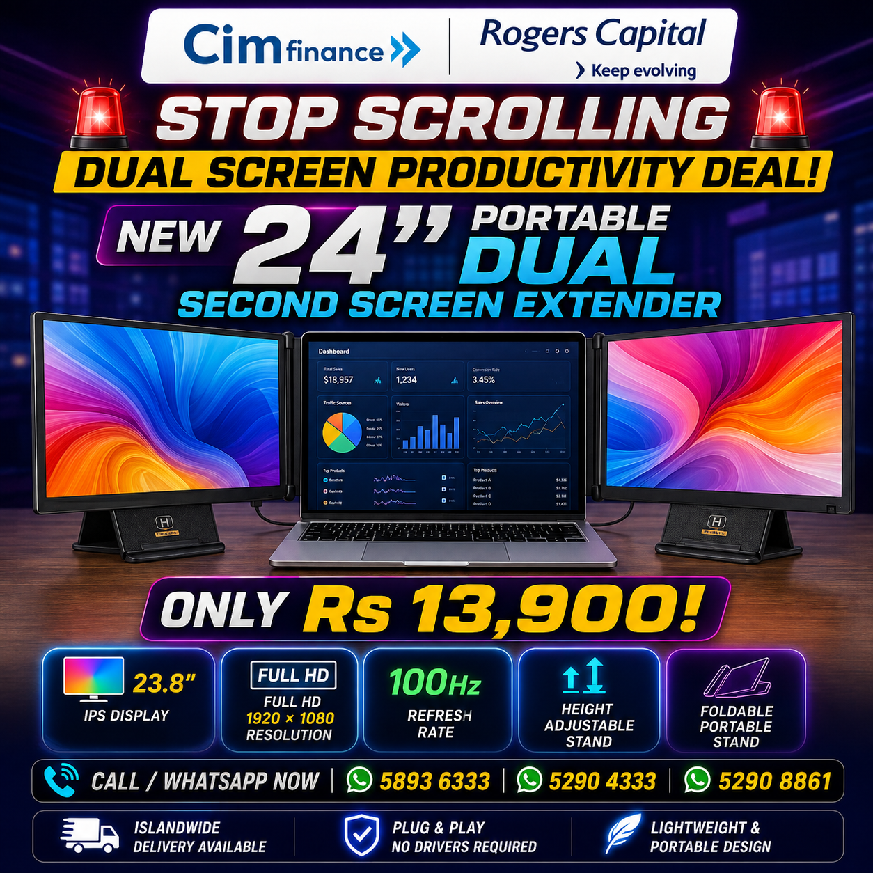 NEW 24" PORTABLE DUAL SECOND SCREEN EXTENDER - Buy at TECHNOTRONICS Mauritius