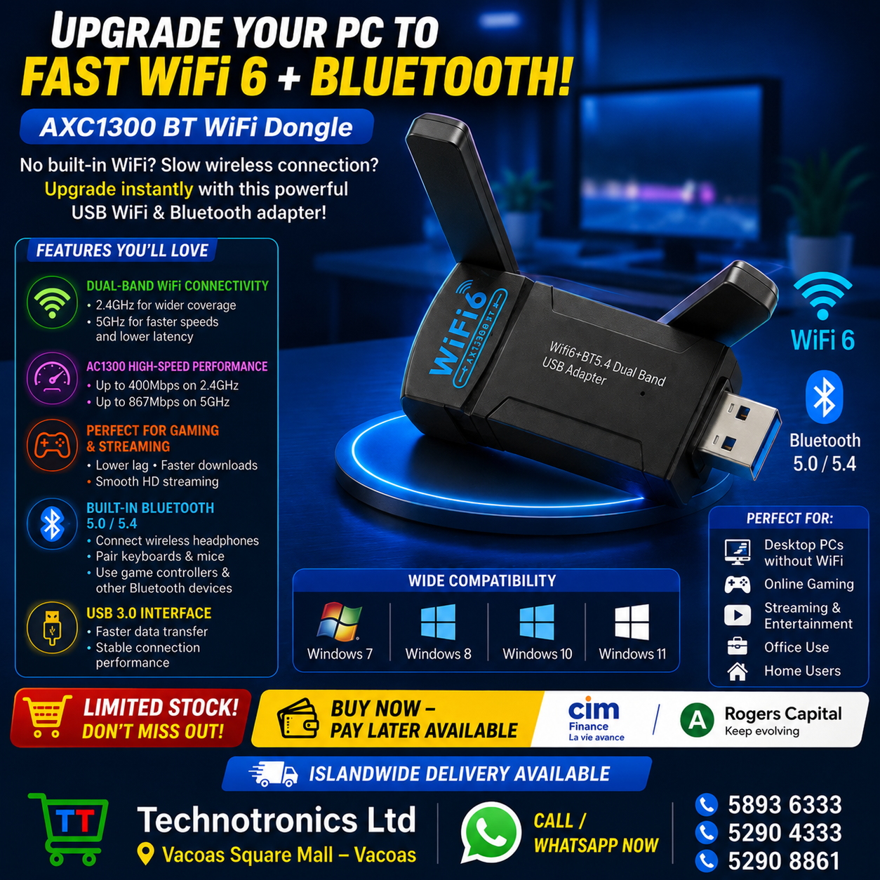 Wifi and Bluetooth DOngle AXC1300 - Buy at TECHNOTRONICS Mauritius