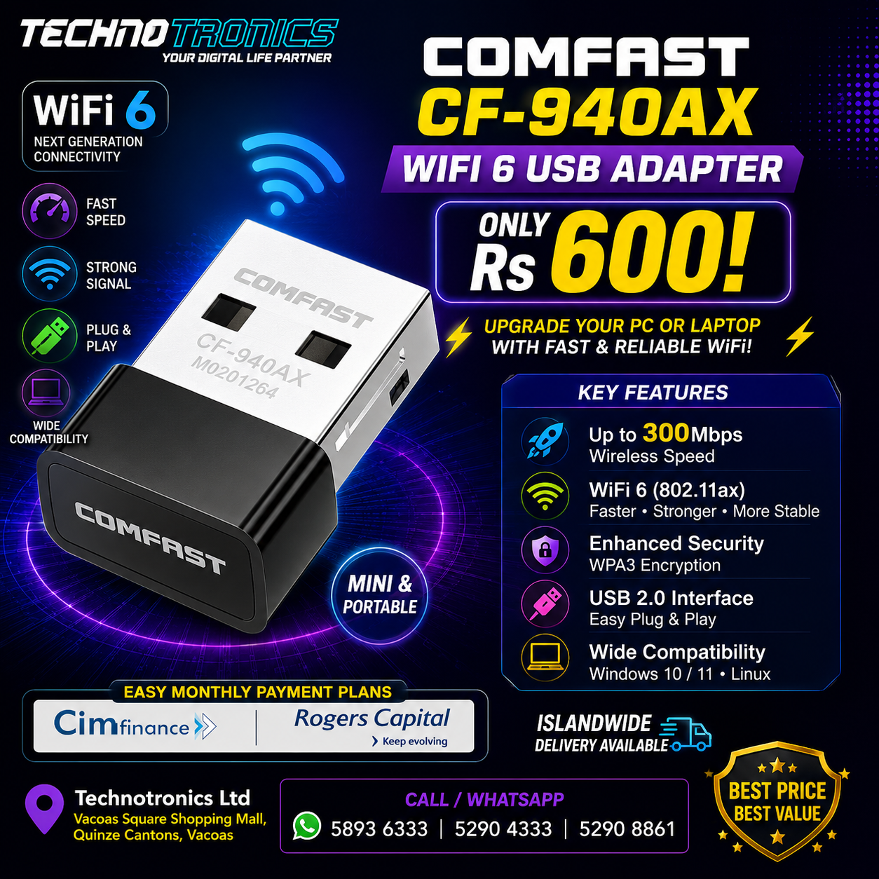 COMFAST CF-940AX WIFI 6 USB ADAPTER - Buy at TECHNOTRONICS Mauritius