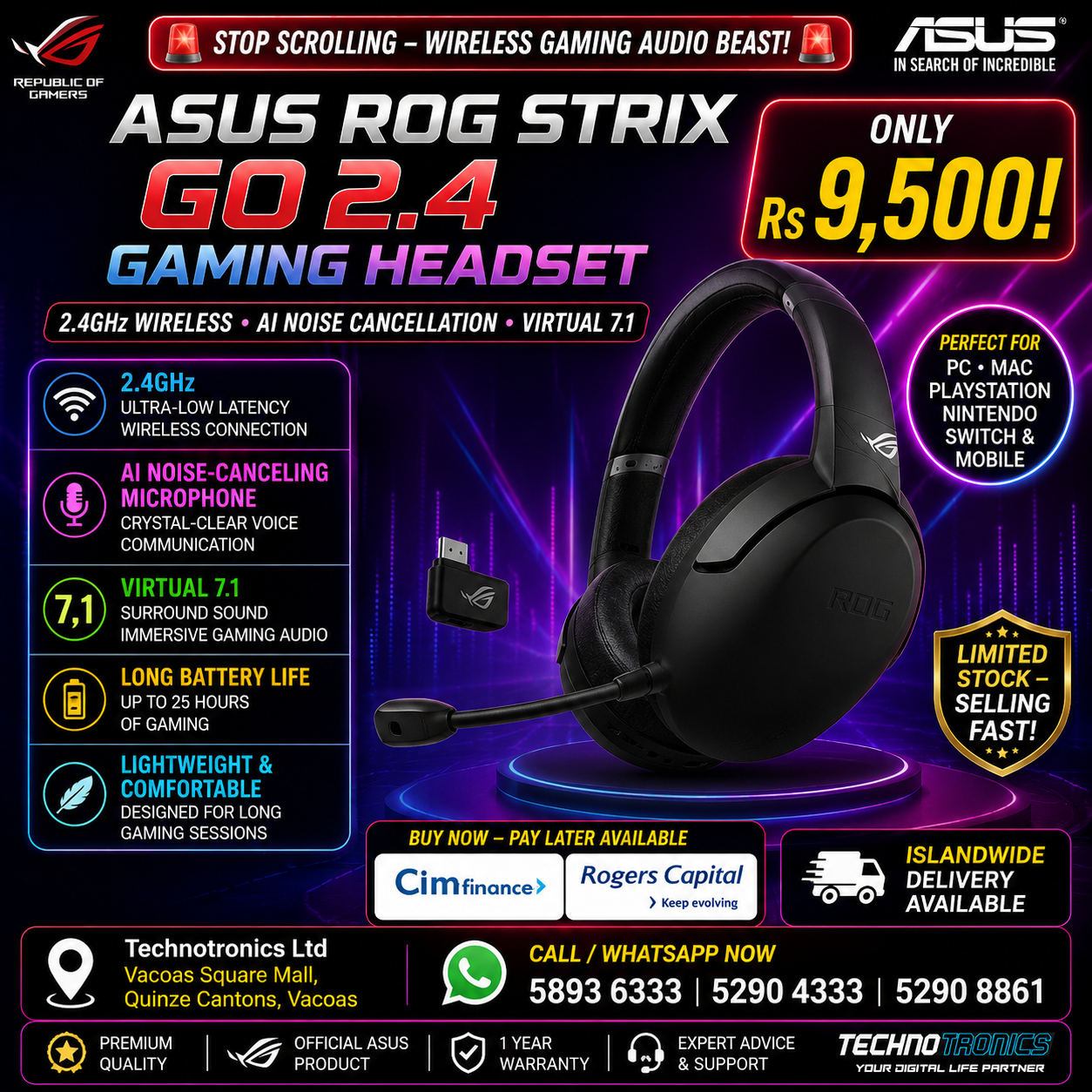 ASUS ROG STRIX GO 2.4 GAMING HEADSET - Buy at TECHNOTRONICS Mauritius