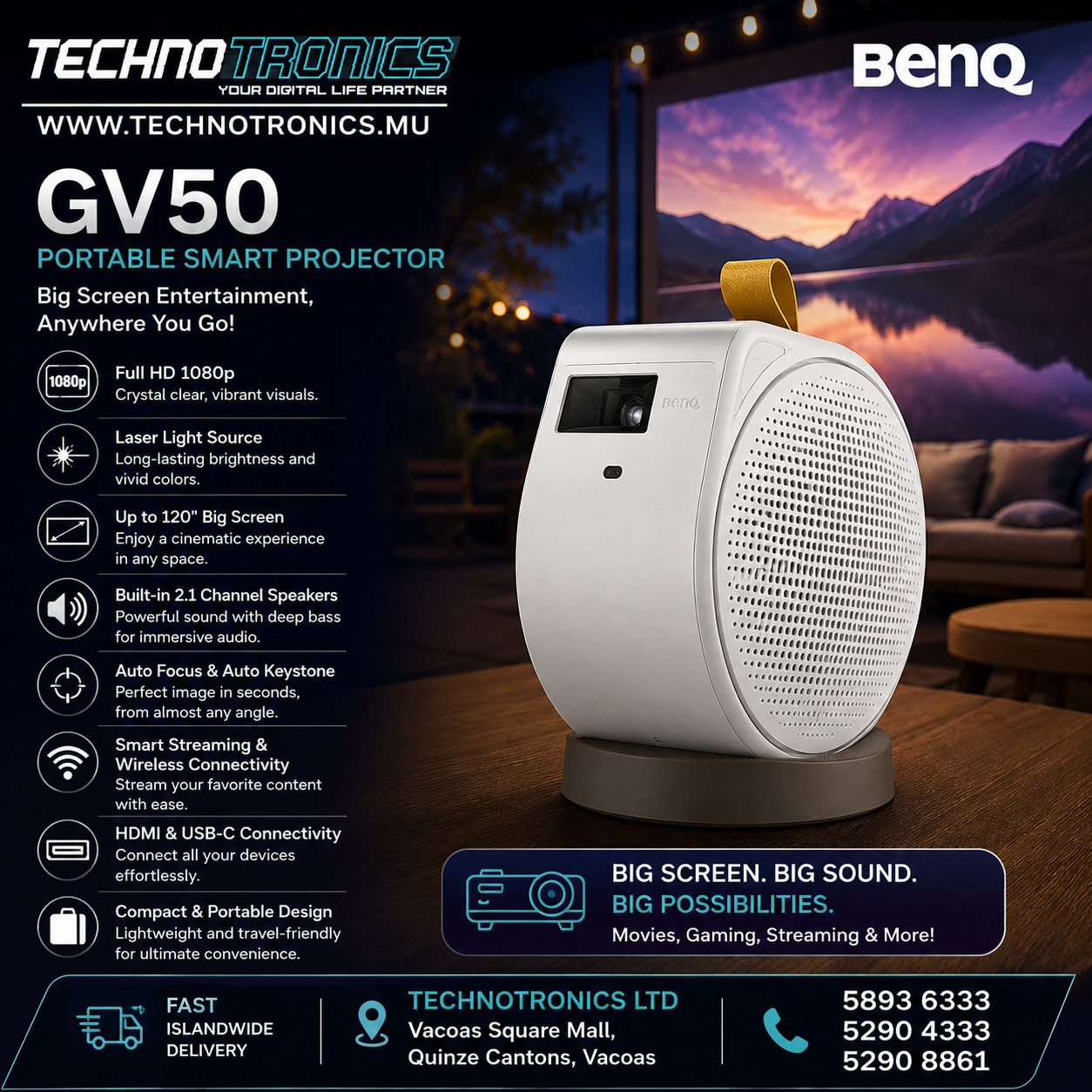 BenQ GV50 Portable Smart Projector - Buy at TECHNOTRONICS Mauritius