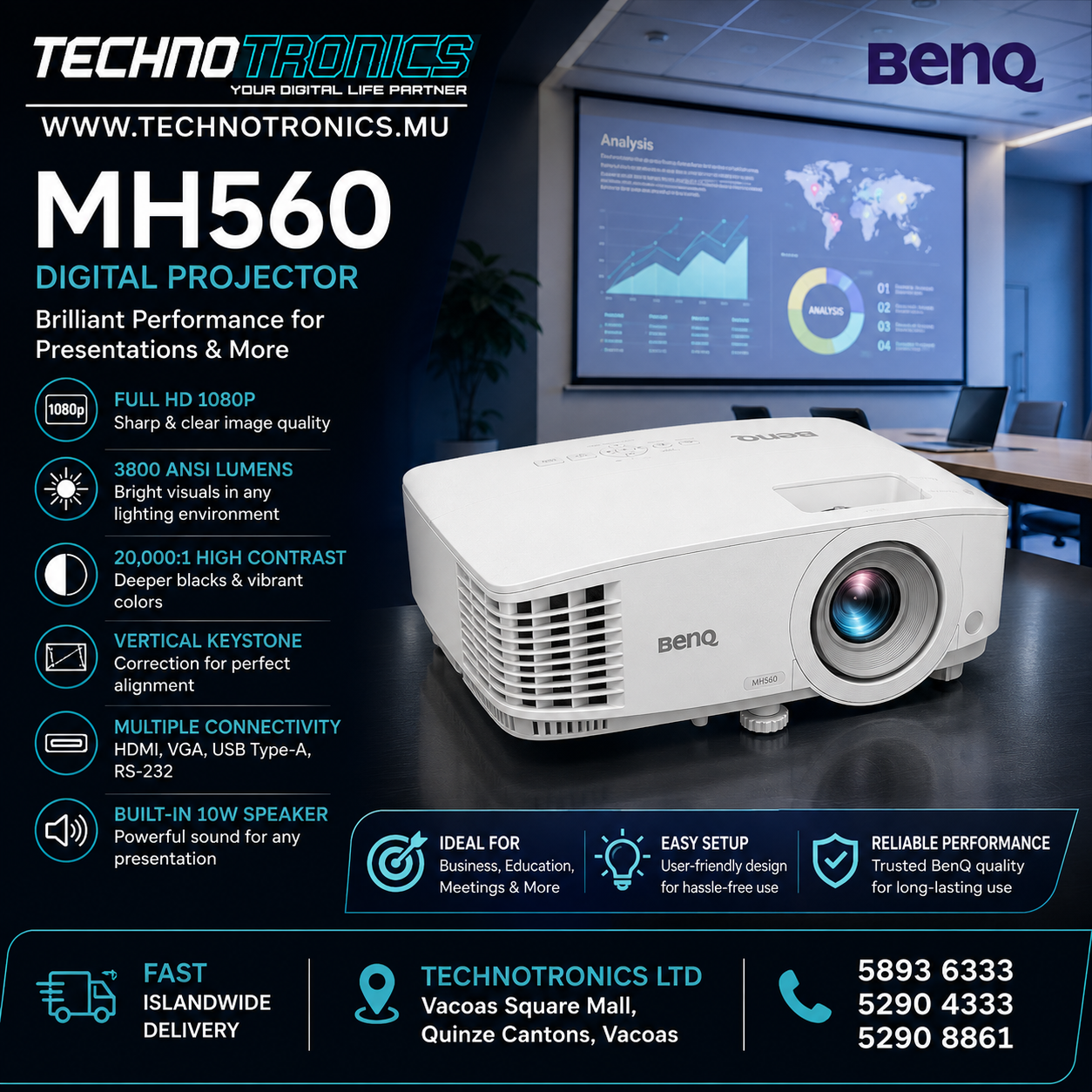 BenQ MH560 Digital Projector - Buy at TECHNOTRONICS Mauritius