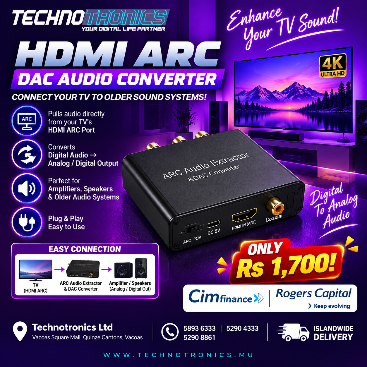 HDMI ARC DAC AUDIO CONVERTER - Buy at TECHNOTRONICS Mauritius