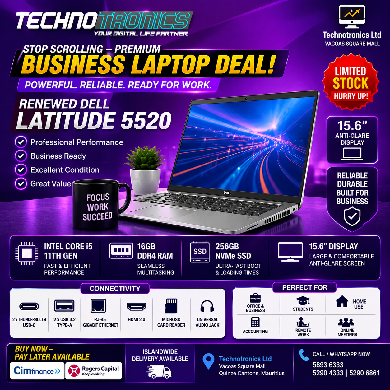 RENEWED DELL LATITUDE 5520- Condition 8/10 - Buy at TECHNOTRONICS Mauritius
