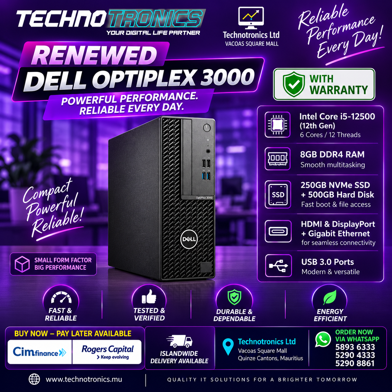 Renewed Dell OptiPlex 3000 Core i5 12th Gen - Buy at TECHNOTRONICS Mauritius