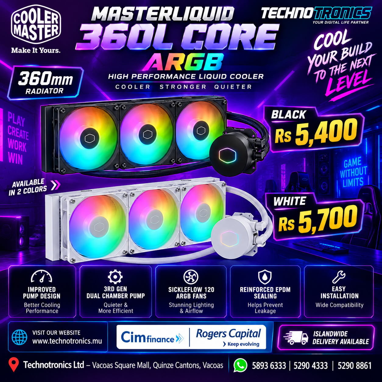 COOLER MASTER MASTERLIQUID 360L CORE ARGB - Buy at TECHNOTRONICS Mauritius
