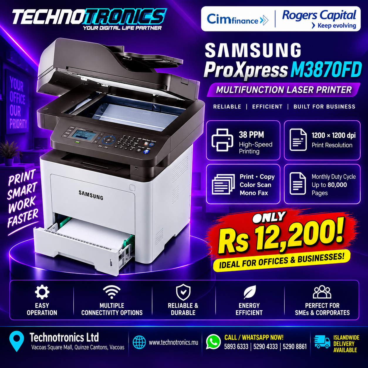 SAMSUNG PROXPRESS M3870FD – BUSINESS MULTIFUNCTION LASER PRINTER - Buy at TECHNOTRONICS Mauritius