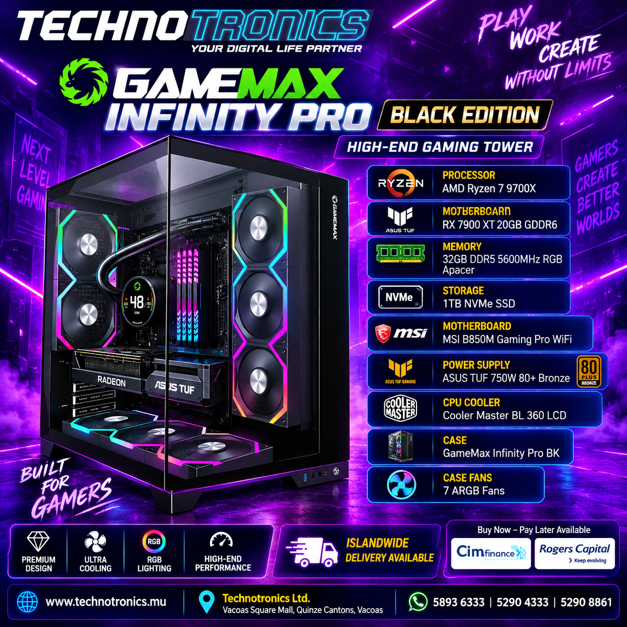 GAMEMAX INFINITY PRO BLACK EDITION – HIGH-END GAMING TOWER - Buy at TECHNOTRONICS Mauritius