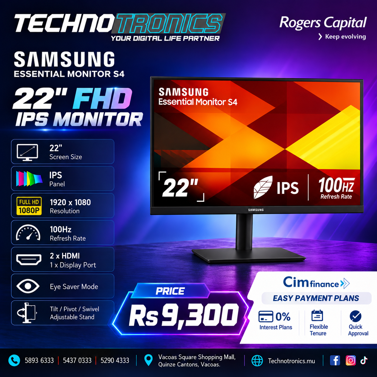 SAMSUNG 22" Essential Monitor S4 – FHD IPS 100Hz - Buy at TECHNOTRONICS Mauritius