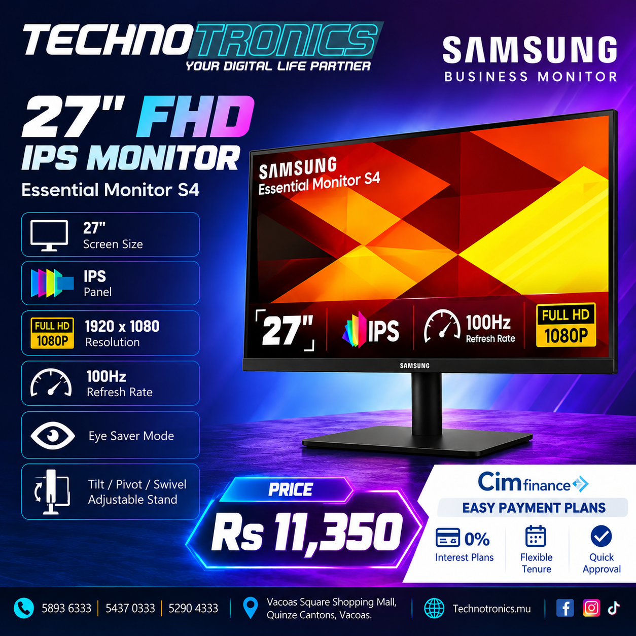 SAMSUNG ESSENTIAL S4 27" FHD IPS BUSINESS MONITOR - Buy at TECHNOTRONICS Mauritius