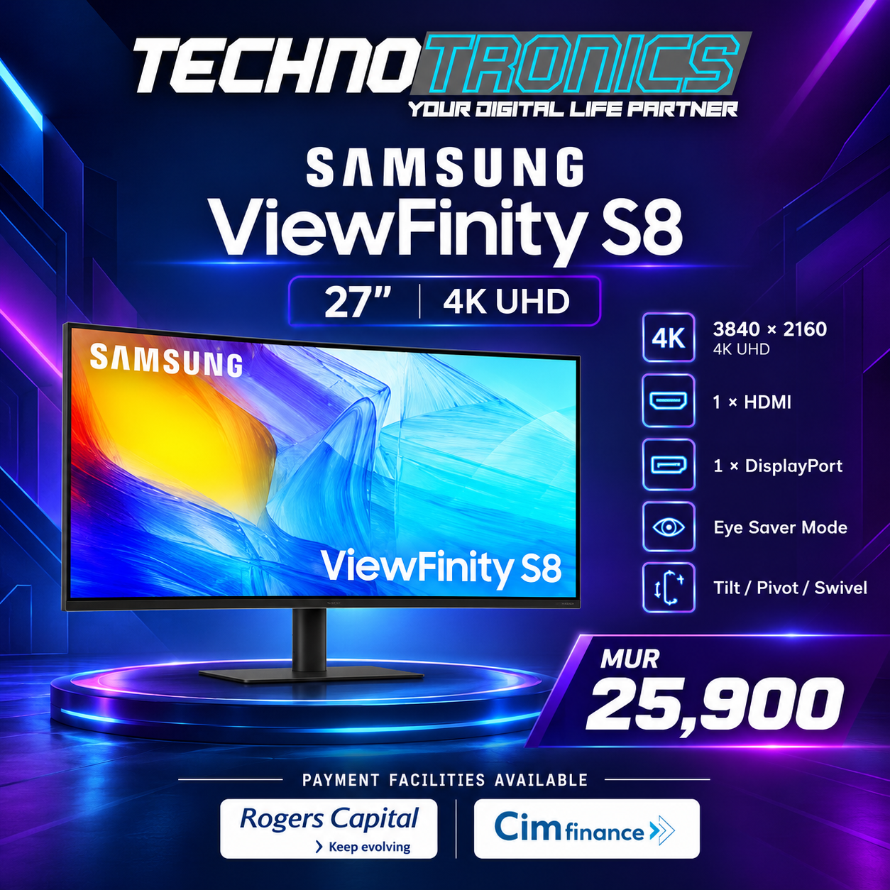 Samsung ViewFinity S8 27" 4K UHD Monitor - Buy at TECHNOTRONICS Mauritius
