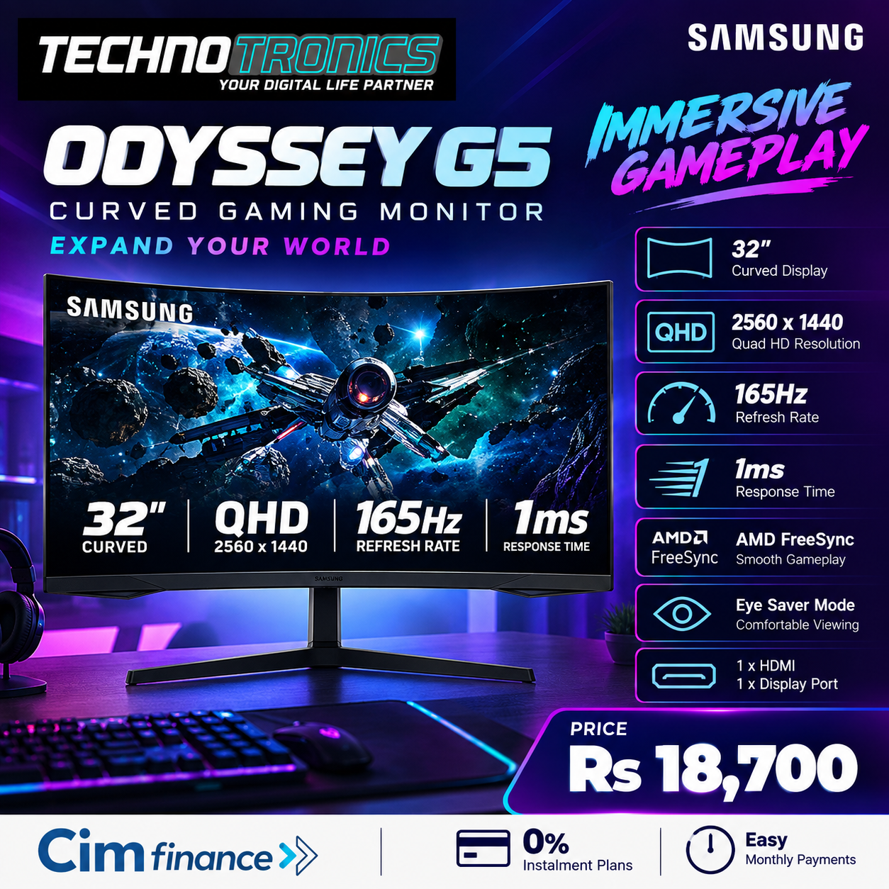 Samsung Odyssey G5 32" Curved Gaming Monitor - Buy at TECHNOTRONICS Mauritius