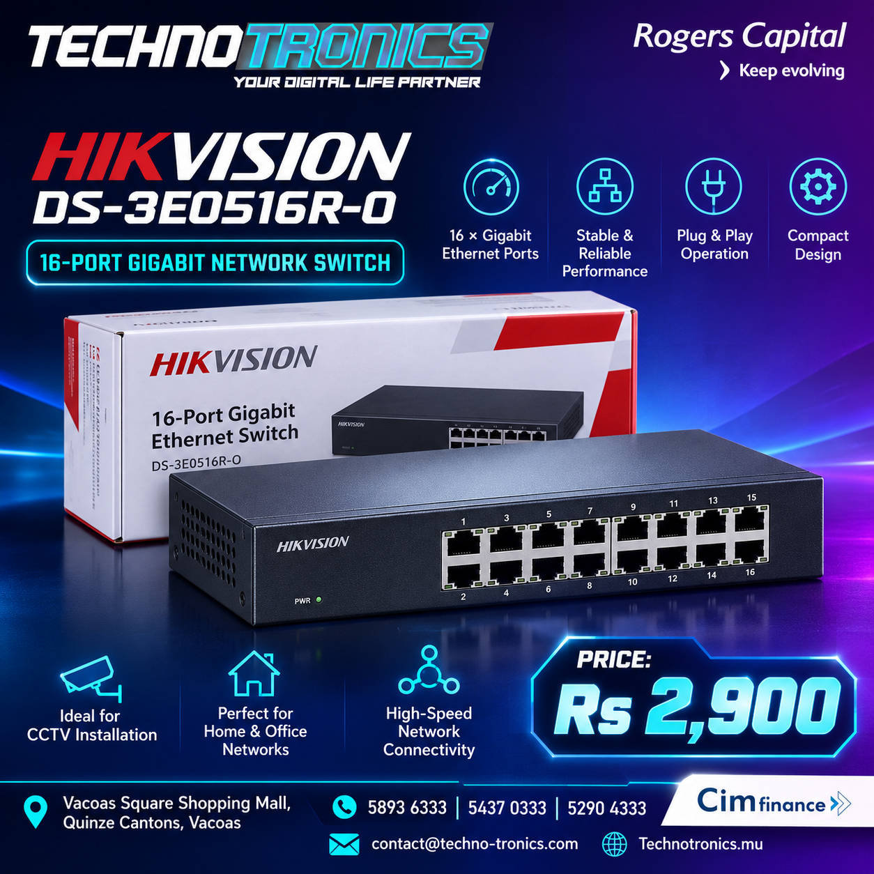 HIKVISION DS-3E0516R-O NETWORK SWITCH - Buy at TECHNOTRONICS Mauritius