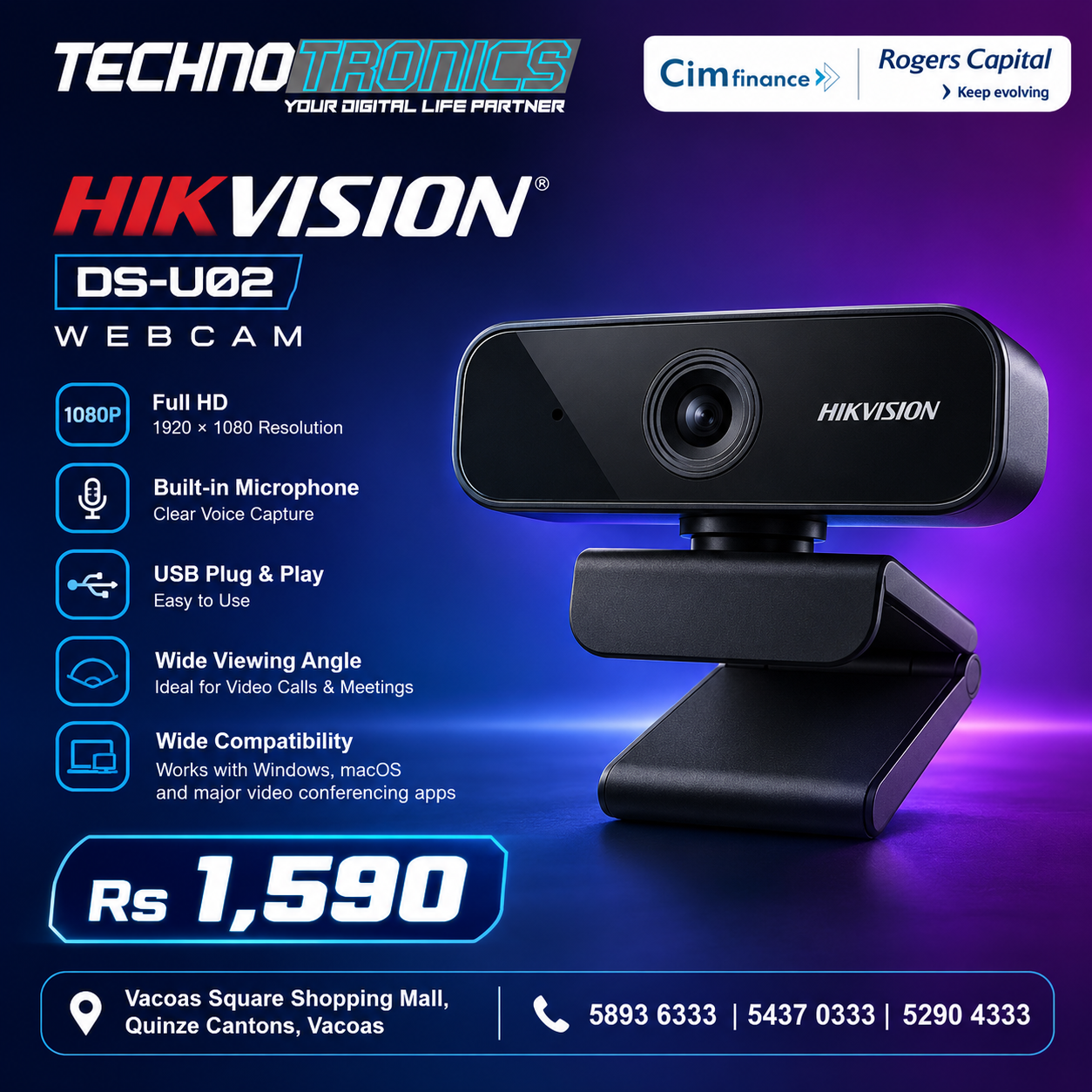HIKVISION DS-U02 FULL HD WEBCAM - Buy at TECHNOTRONICS Mauritius