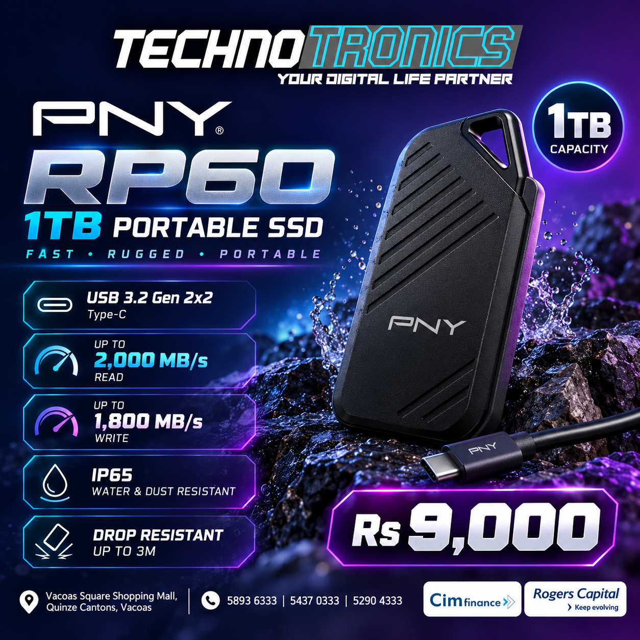 PNY RP60 1TB Portable SSD - Buy at TECHNOTRONICS Mauritius