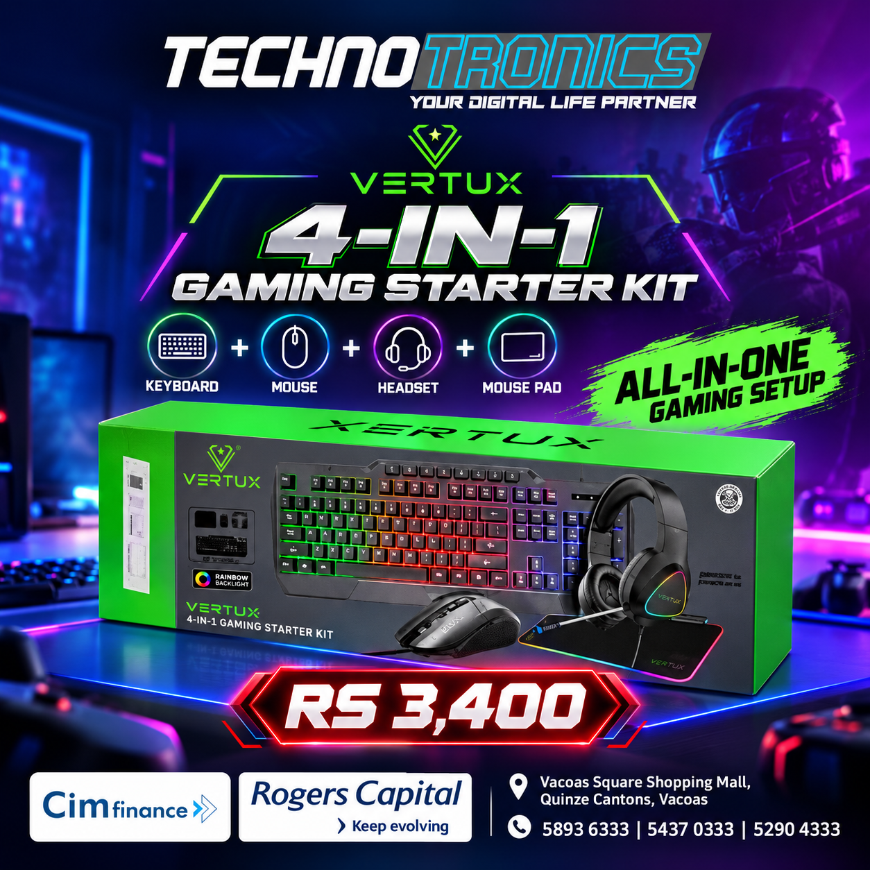 VERTUX 4-IN-1 Gaming Starter Kit - Buy at TECHNOTRONICS Mauritius