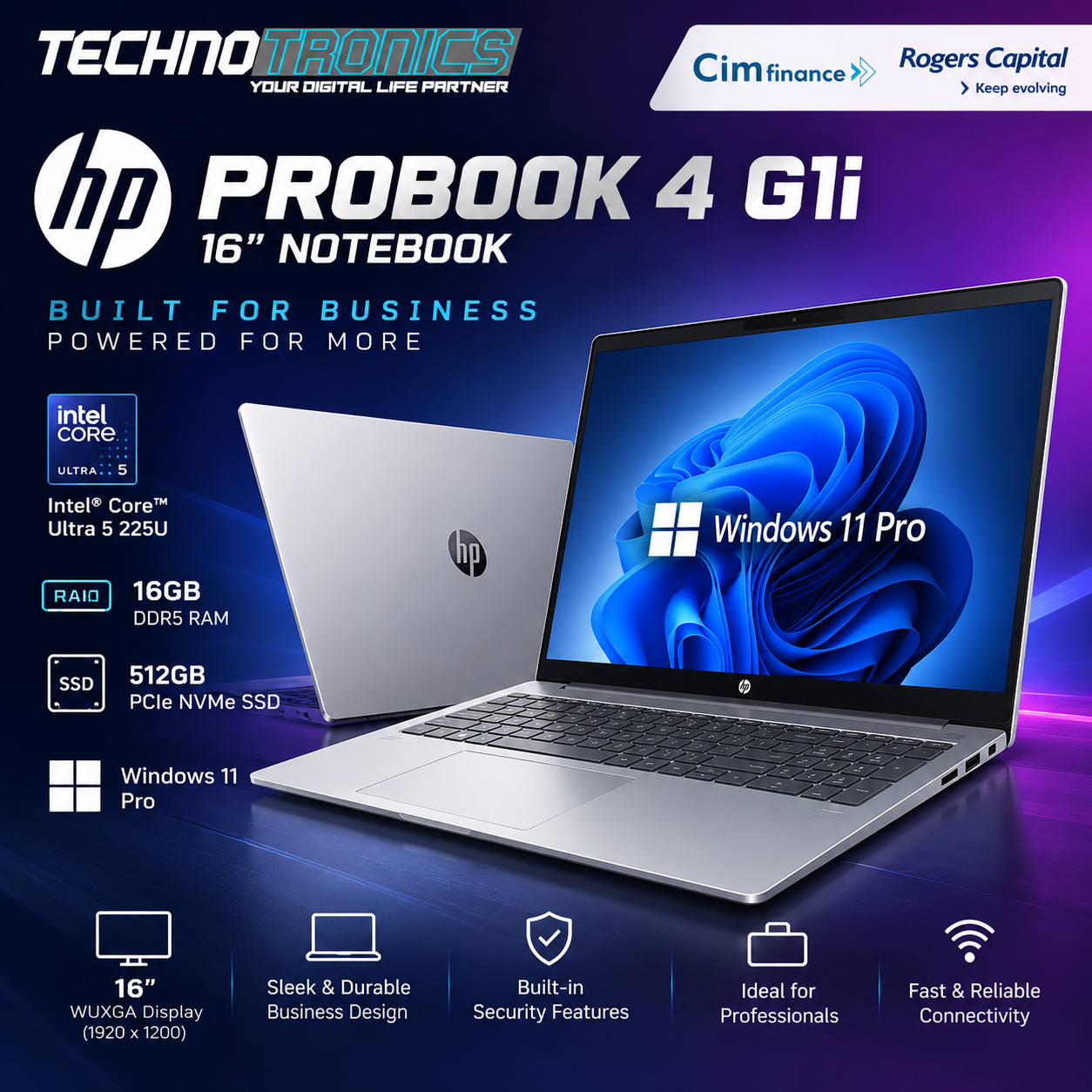 HP PROBOOK 4 G1i 16" NOTEBOOK CORE ULTRA 5 225U 16GB DDR5 512GB PCLe NVMe SSD WIN 11 PRO - Buy at TECHNOTRONICS Mauritius