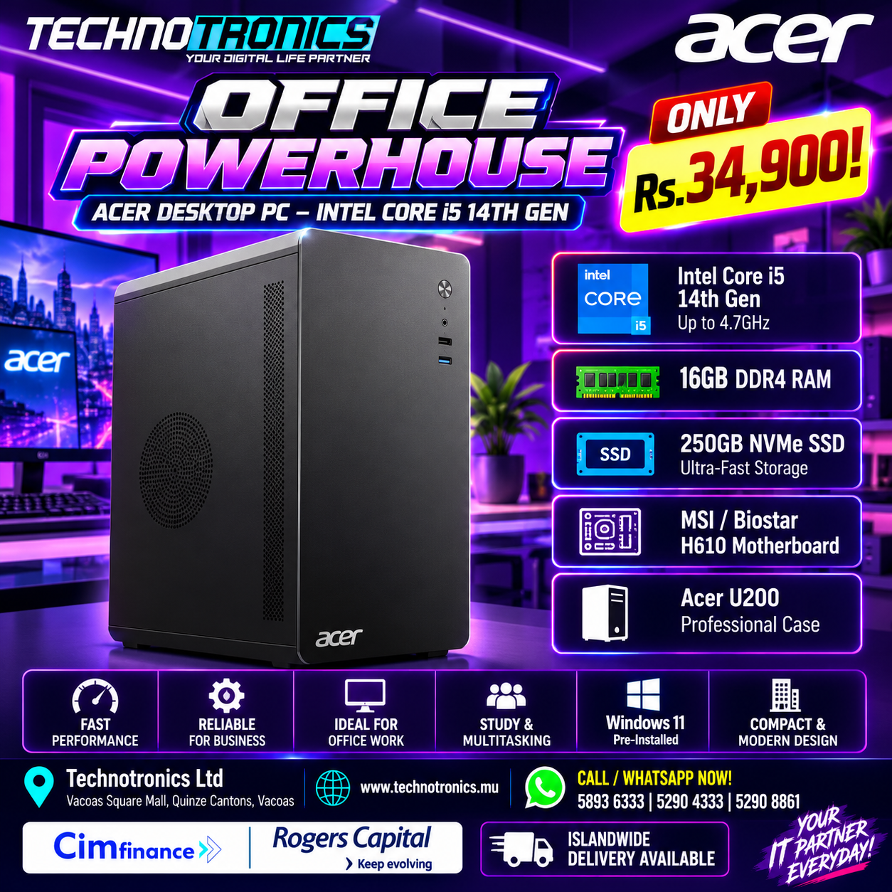 New Acer U200 Tower 14th gen - Buy at TECHNOTRONICS Mauritius