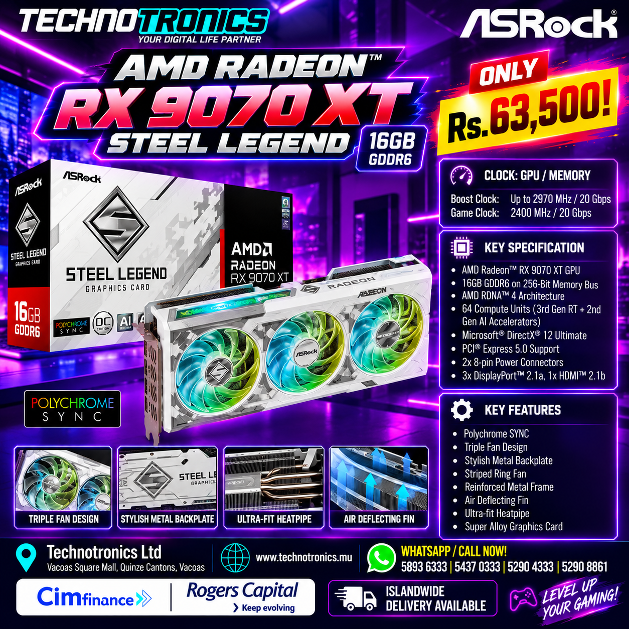 AMD RADEON RX 9070 XT STEEL LEGEND 16GB - Buy at TECHNOTRONICS Mauritius